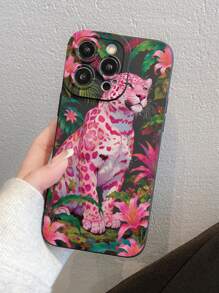 1 Patrón pintado de flor de Leopardo rosa de moda, funda de teléfono móvil anti-caída de material de TPU mate negro que se puede regalar a novio y novia compatible con Apple, OPPO, teléfono celular vivo y otros modelos de protección Cases