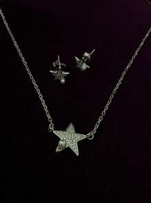 1 Set de joyería de plata de ley 925 con circonita cúbica y perlas de concha con diseño de estrella