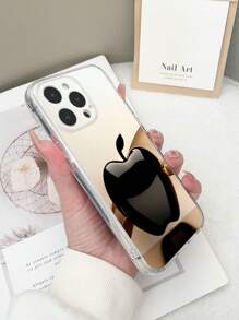 1 pieza Funda de teléfono 3D de TPU transparente y resistente a golpes con diseño de manzana negra pintada a color compatible con iPhone 15/15Pro/15Plus/15ProMax/16/16Pro/16Plus/16ProMax, Galaxy S23 Ultra/A14/A24, Redmi Note12Pro, Pixel 8/8Pro