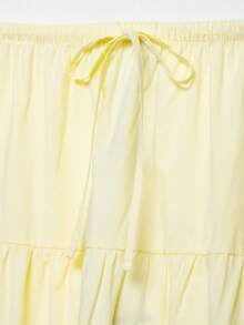 DEEKA Summer New Casual Fashion Simple Versatile Bowknot Patchwork Mid-Waist Skirt - Yellow - View 7