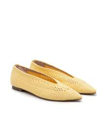 Ballerine in rafia intrecciata da donna, scarpe basse all'uncinetto per l'estate - Giallo - Visualizzare 1