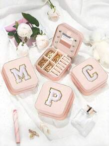 1 pièce Boîte de rangement à bijoux de voyage, cadeau pour femme, mini organiseur à bijoux, support pour colliers et boucles d'oreilles avec miroir, rose, accessoires de voyage essentiels, cadeau pour la fête des mères, pour les vacances à la plage, la collection de salle de bain, la collection de chambre à coucher, cadeau pour la fête des pères