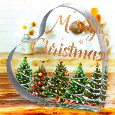 Adorno de árbol de Navidad en forma de corazón de acrílico - Un ornamento de estilo moderno para colocar en la mesa, adecuado para salas de estar y dormitorios. Es perfecto para exhibir durante las temporadas de Navidad, Acción de Gracias y Año Nuevo. Con una decoración con tema de amor, se puede usar para adornar varias habitaciones y no requiere suministro de energía (1 pieza)
