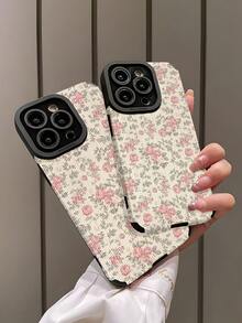 花卉时尚皮革花朵1件装粉色手绘花卉图案竖条纹仿皮防摔软手机壳，兼容苹果/S16/16Plus/16Pro/16Pro Max，防水防震防刮，春季复活节礼物 - 彩色 - 查看 4