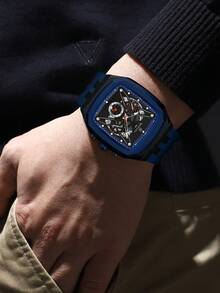 Reloj de cuarzo para hombres REWARD, de estilo de moda de negocios, con calendario, manecillas luminosas, multifuncional, de alta calidad, diseño clásico, con correa de silicona - Azul Marino - Ver 5