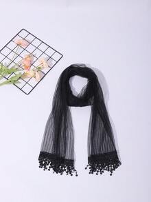 1 chiếc khăn choàng nữ thời trang mới, lưới kẻ sọc tua rua họa tiết hoa, thanh lịch, đa năng cho mùa xuân/hè, khăn choàng chống nắng/khăn trùm đầu hàng ngày, thích hợp đi biển, du lịch. - màu đen - Xem 2