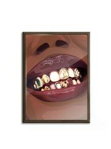 4 Stück/Set, wahlweise mit Rahmen, Leinwanddruck, moderner Retro-Stil, Schwarz, Goldschmuck, Goldzähne, geflochtenes Haar, übertriebene Lippen, Vintage-Kunst, Raumdekoration, Wandkunstposter, Wohnzimmer Sofa Hintergrunddekor, Flur Korridor Dekoration, Heimdekoration, Schlafzimmerdekoration, Badezimmerdekoration, Raumdekoration, Bürodekoration, Schuldekoration, Kunstgeschenk, PVC-Rohrverpackung