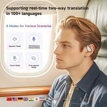 人工智能翻译耳机，骨传导无线耳机，144 种语言实时翻译，6 个麦克风智能降噪，会议笔记实时翻译，触摸控制，深沉低音，高清语音 - 非常适合跑步和锻炼、商务、音乐和电话通话