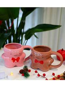 1pc 530ml Creative Simple Large Capacity Ceramic Mug, Minimalist Elegant Design Modern Style Cookie Couple Mug, Suitable For Home Use Espresso, Coffee, Water, Milk, Afternoon Tea, Office, Gift For Valentine's Day, Women's Day, Mother's Day, Friends Birthday Back To School