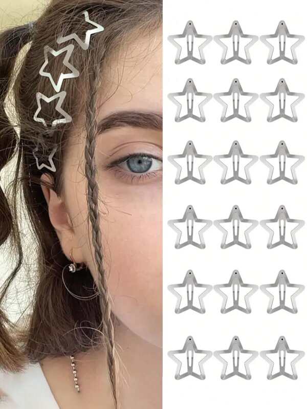 20pcs Glitter Y2K Silver Star Hairpin For Girls, Simple Fashion Girl Hair Accessories Cool Five-Pointed Star Hairpin Headgear, Suitable For Daily Use, School And Outdoor Play Hair Clips Claw Clips Hair Claws Hair Slide Hair Barrettes