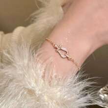 1 件奢华马蹄形锆石不锈钢手链带吊坠，独特设计珠宝，高端配饰，适合旅行、约会、派对、夏季、珠宝、配饰