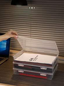 1pc Desktop Dust-Proof ID Card & Document Storage Box, A4 File Organizer Box, Suitable For Storing Household Registrations, Important Certificates, Moisture-Proof File Folders - Clear - View 5