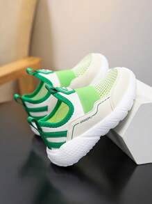 1 Pair Girls Spring/Summer Low-Top One-Push Slip-On Sports Shoes, Single-Layer Mesh Elastic Upper, Easy On/Off, Macaron Bright Colors, Non-Slip Outsole, Soft & Comfortable, Fashionable & Cute, Suitable For Daily, Outdoor, Travel, Sports