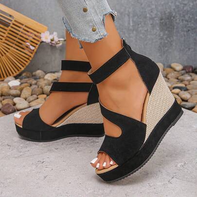 Women's Peep-Toe Thick Bottom Wedge High Heel Sandals, New Waterproof Platform Peep Toe Roman Shoes For Summer