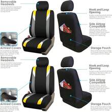 FH Group Front Set Cloth Car Seat Covers For Low Back Seats With Removable Headrest, Universal Fit, Airbag Compatible Seat Cover For SUV, Sedan, Van, Gray - Màu vàng - Xem 5