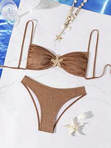 wohenmeili 2pcs Patterned Fabric Sexy Bikini Set For Women - Mocha Brown - View 1