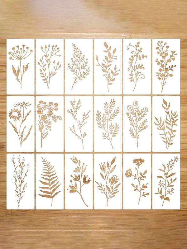 18pcs/1pc DIY Flower Painting Template, Reusable Plastic Template For Wood, Fabric, Paper - Spray Paint And Graffiti Craft Supplies, Vase Spray Paint Template, Outdoor Garden Fence Spray Paint Template, Garden Spray Paint Template, Fabric Spray Paint Diy Painting Template, Suitable For All Kinds Of Indoor And Outdoor Occasions