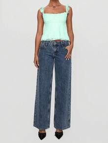 Sexy Lace Ruffled Strap Bow Lace Patchwork Sleeveless Tank Top, New Spring/Summer - Green - View 5