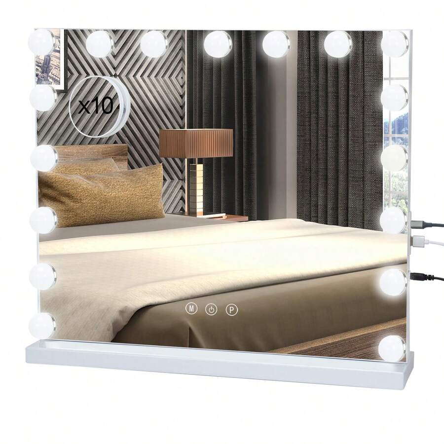 80x60cm 17 LED 灯泡化妆镜化妆镜照明 3 色化妆镜梳妆镜带 14/17 灯可调光灯泡返校 - 白色 - 查看 1