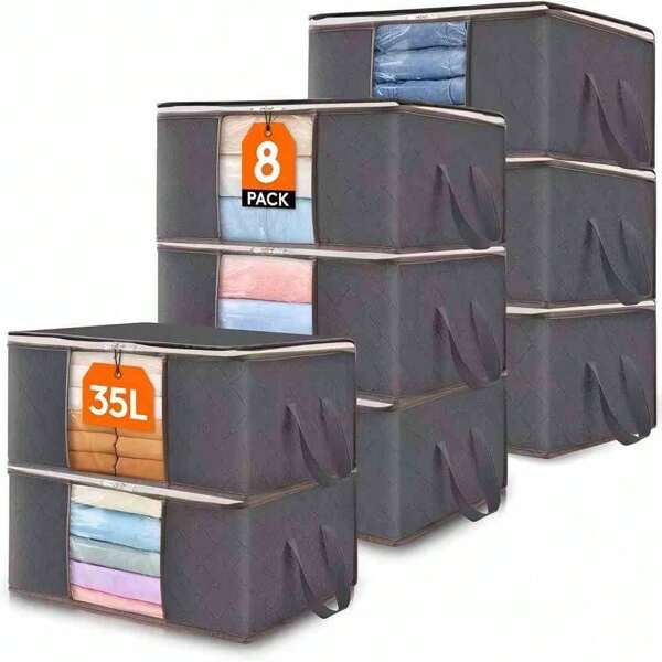 Bolsa de almacenamiento de tela plegable - Organizador no tejido a prueba de polvo con asa y ventana de visibilidad - Organizador ahorra espacio para ropa, libros, juguetes, mantas, material transpirable para dormitorio, dormitorio, armario Pantalones, zapatos, jeans, botas, faldas