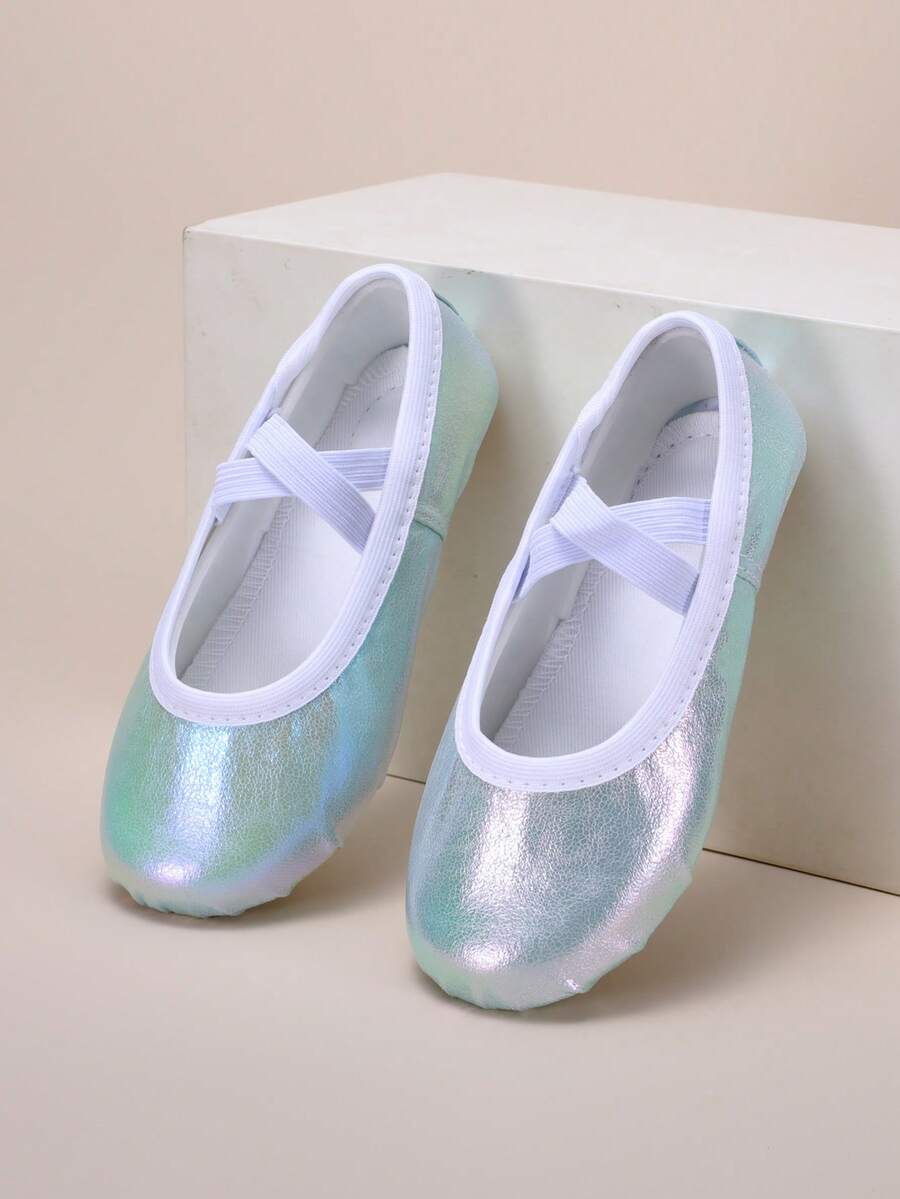 儿童室内训练鞋，舞蹈表演鞋，四季皆宜，有光泽，耐脏，耐用，全弹力面料软底，舒适，耐磨，松紧带无鞋带芭蕾舞鞋 - 薄荷綠 - 查看 1