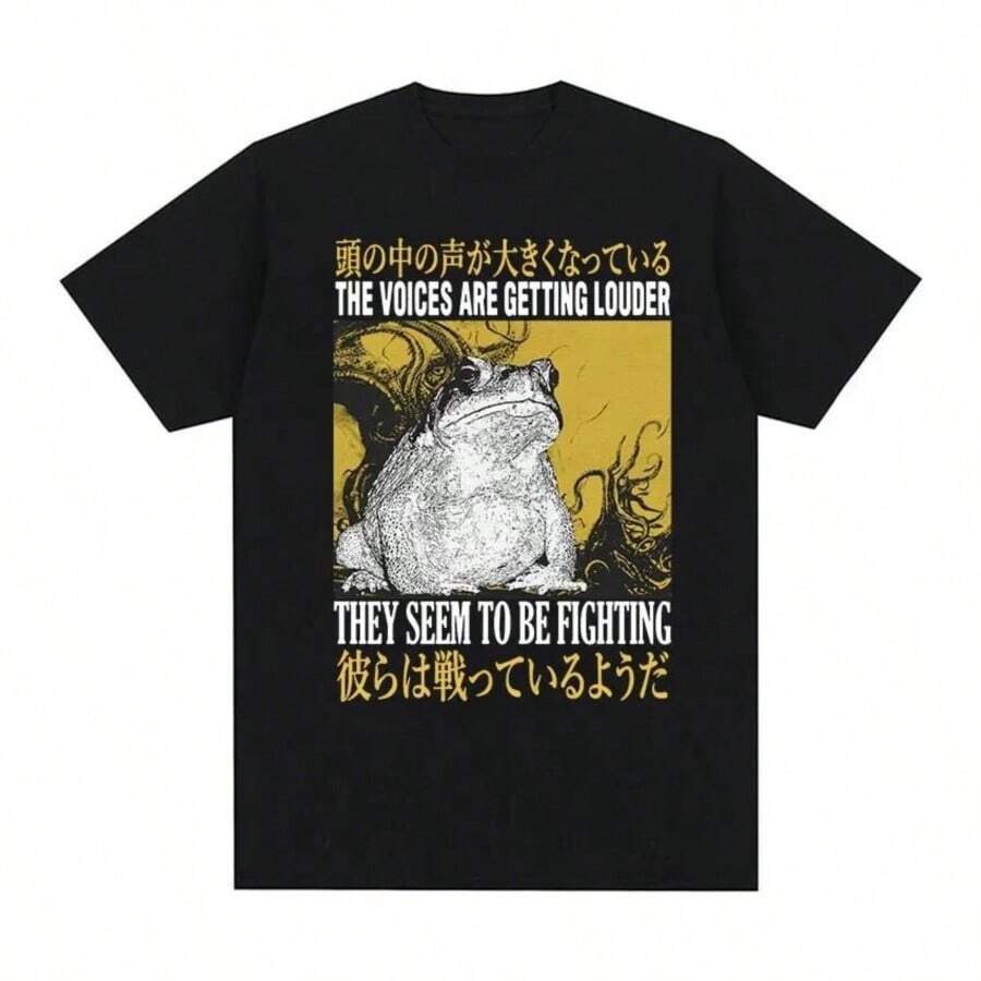 BREATHABLE COOL SUMMER Japanese The Horrors Frog Retro Pattern T-Shirt Women's Casual Fashion Short SLEEs Ved T-Shirt UniSexs Extra Large T-Shirt - màu đen - Xem 1