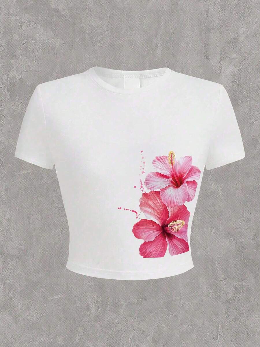 少女时尚短款贴身短款T恤，适合夏季，适合假期街头学校，娃娃上衣女士，婴儿T恤 Y2k