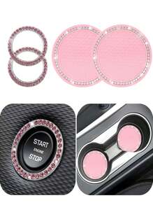 Car Interior 2-Piece Set Of Car Ignition Ring Decorative Ring Inlaid With Diamond Water Coaster Cross-Border Car Interior Supplies 4PCS