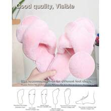 Local Delivery--LZLER Women's Cross Band Slippers, Soft Plush Fleece Lightweight Non Slip Open Toe Flip Flop Shoes House Indoor Outdoor Fur Fuzzy Slippers - Pinkish - 查看 6
