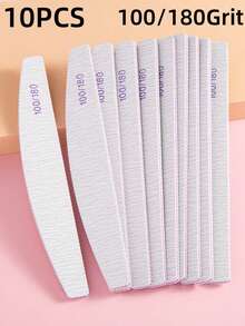 25/10/3支装指甲锉，100/180/240目砂纸双面指甲锉，美甲用品，适用于天然指甲，专业可重复使用，修甲修脚，弧形 - 灰色 - 查看 14