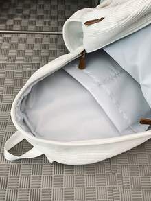 适合学院的小灯芯绒背包，适合高中和大学的轻便休闲背包，可容纳 14 英寸笔记本电脑，旅行包书包 - 白色 - 查看 5