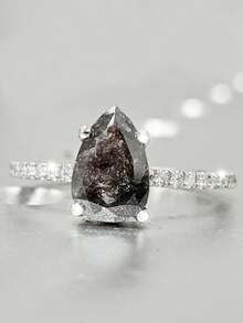 1 chiếc nhẫn nữ đính đá Cubic Zirconia lấp lánh thanh lịch, phụ kiện trang sức đính hôn, thích hợp làm quà tặng cho gia đình/bạn bè/người yêu - Xám - Xem 4