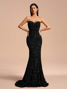 Elegant Sequins Backless Mermaid Evening Dress - Black - View 4
