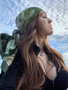 1 件女式波西米亚优雅扎染花卉印花头巾围巾，时尚奢华披肩头巾防晒，适合春夏季，适合日常穿着和外出时尚发饰波西米亚风发带，头巾秋冬头带女士度假装 - 綠色 - 查看 3