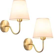 Juego de 2 lámparas de pared en color dorado/negro, lámpara de pared moderna y retro, con pantalla de tela, lámpara de pared para mesita de noche, adecuada para dormitorio, sala de estar y pasillo (excluyendo la fuente de luz)