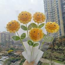 1pc Knitted Artificial Smile Face Sunflowers Fake Crochet Hand Woven Flowers With Stem For Home Wedding Party Office Tables Centerpieces Decoration (Hand-Made Finished Flower) - Orange - View 4