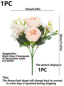 1支/3支粉色人造绣球花假牡丹玫瑰花束，适用于家居、婚礼、新娘捧花装饰 - 淺粉色 - 查看 2