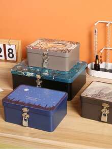 1 hộp đựng đồ để bàn có khóa, hộp kim loại nhiều màu đựng trang sức và mỹ phẩm, màu ngẫu nhiên cho phụ nữ, vật dụng lưu trữ du lịch thiết yếu cho ngày lễ, trang trí mùa thu Halloween - Nhiều màu - Xem 9