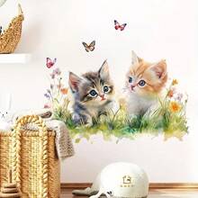 BRUP 可爱猫咪动物墙贴 - PVC 自粘贴花，适用于托儿所装饰/儿童房装饰/门廊装饰和家居装饰墙贴 - 彩色 - 查看 3