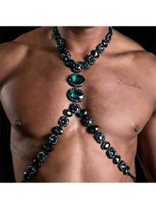 Sexy Lingerie Accessories,Sexy Body Chain For Women, Men & Crossdressers – Acrylic European And American Men, Women And Transgender People Body Chain, Summer Beach Bikini Green Rhinestone Chest Chain, Sexy And Luxurious Crystal Bra Chain For Nightclub Parties, Men.