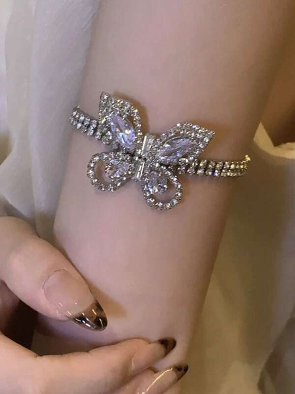1pc Sexy Butterfly Arm Chain, Shiny Rhinestone Women Body Jewelry, Suitable For Summer Short Sleeve Party, Beach, Nightclub Accessory