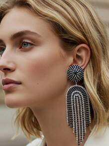 1 pieza Pendientes de lujo exagerados con rhinestones y borlas, accesorio de moda glamoroso como regalo para mujeres en fiestas
