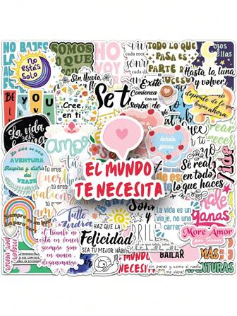 50 piezas Pegatinas con frases inspiradoras en español, pegatinas decorativas motivacionales creativas para teléfono/portátil,útiles escolares, vuelta al colegio