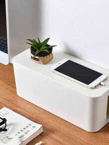 1pc Desktop Anti-Electric Shock Plug Socket Storage Box, Plastic Power Cord, Computer Socket, And Phone Charger Organizer Box, Extra Large Size Plastic Desktop Power Strip Socket Tidy Organizer
