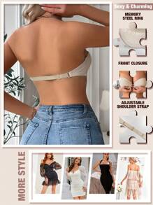 Push Up Bras For Women Front Closure Strapless Underwire Bra Heart Pattern Cup Backless Underwear Non-Slip Tube Top Bralette With Adjustable Straps Summer Lingerie Set Suitable For Dresses