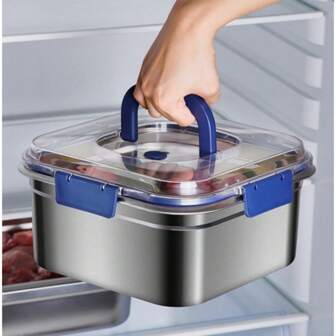 超大号不锈钢食品储存容器，带蓝色盖子 - 60.87 盎司，防漏，可重复使用，适用于冰箱、便当盒和餐食准备必需品