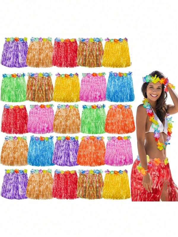 5-teiliges Set - Hawaiianischer Grasrock, Hawaiianischer Grasrock, tropischer Hawaiianischer Grasrock, Hawaiianische Grasrock-Outfit, Sommer-Strand-Urlaubskleid, Hawaiianische Party-Geschenkidee, Party-Dekorations-Grasrock, Grasrock-Tanzaufführung mit Blumenkranz, Party-Dekoration, Hawaiianische Party-Zubehör, tropische Strandparty