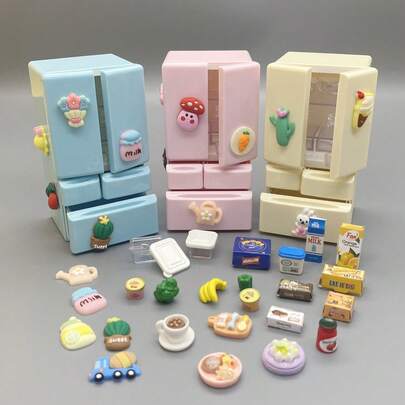 1个高度逼真的迷你双门冰箱，带包装盒，精细的厨房场景，创意爱好玩具，适合青少年，家用电器模型，装饰配件，采用优质ABS塑料制成，3种颜色可选，迷你冰箱玩具，迷你玩具食物，娃娃配件，减压玩具，感官玩具，微缩冰箱场景玩具