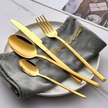 20 件不锈钢餐具套装 - 优雅的金色和银色餐具 - 适用于家庭、酒店、婚礼、洗碗机、圣诞节礼物套装、学校用品 - 彩色 - 查看 8