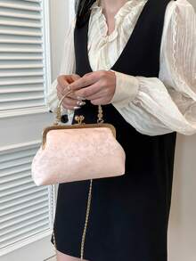 2025 New Chain & Sequin Embellished Evening Clutch Bag, Fashion Ladies Handbag, Shoulder & Crossbody Bag, Solid Color - Flower Pattern Random, Suitable For Shopping, Wallet, Student, Office Lady, Commuting, Outdoor Activity, Travel - Pink - View 5